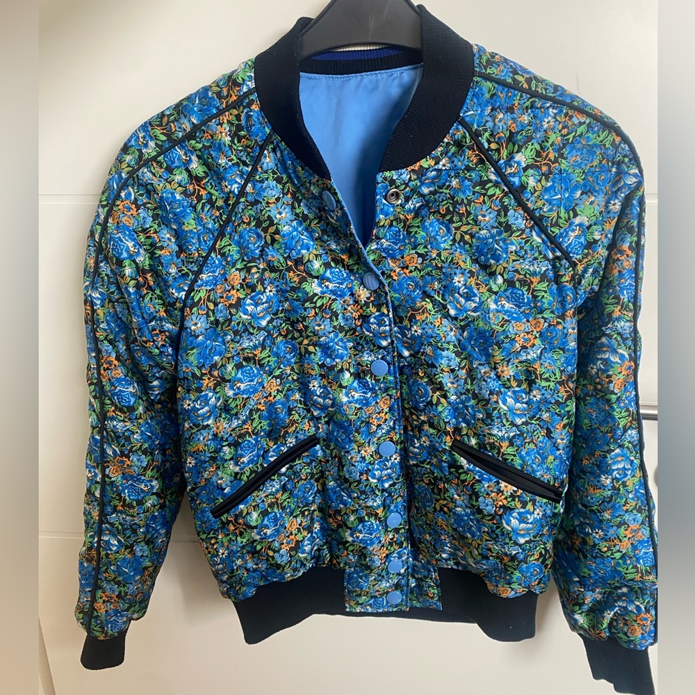 Coach Blue Silk Bomber Jacket - Reversible
